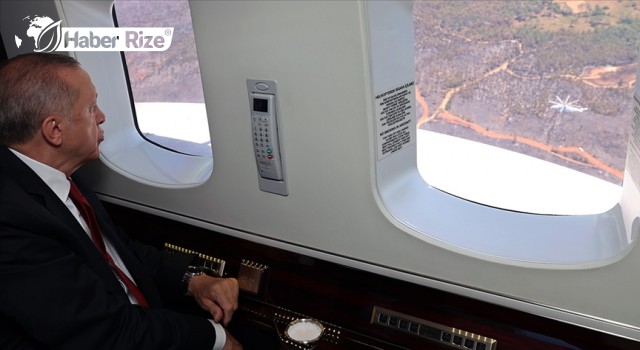 Cumhurbaşkanı Erdoğan, Marmaris'teki orman yangınını havadan inceledi