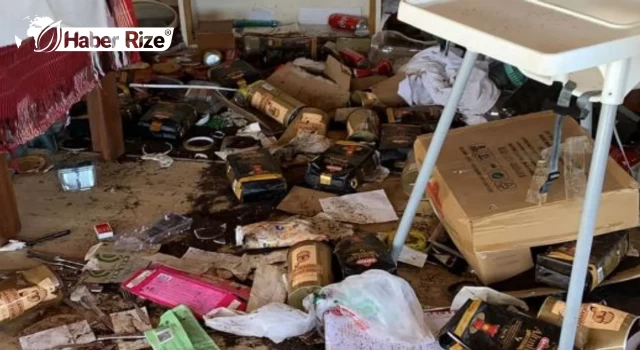Rize'de yiyecek arayan yaban hayvanları eve zarar verdi